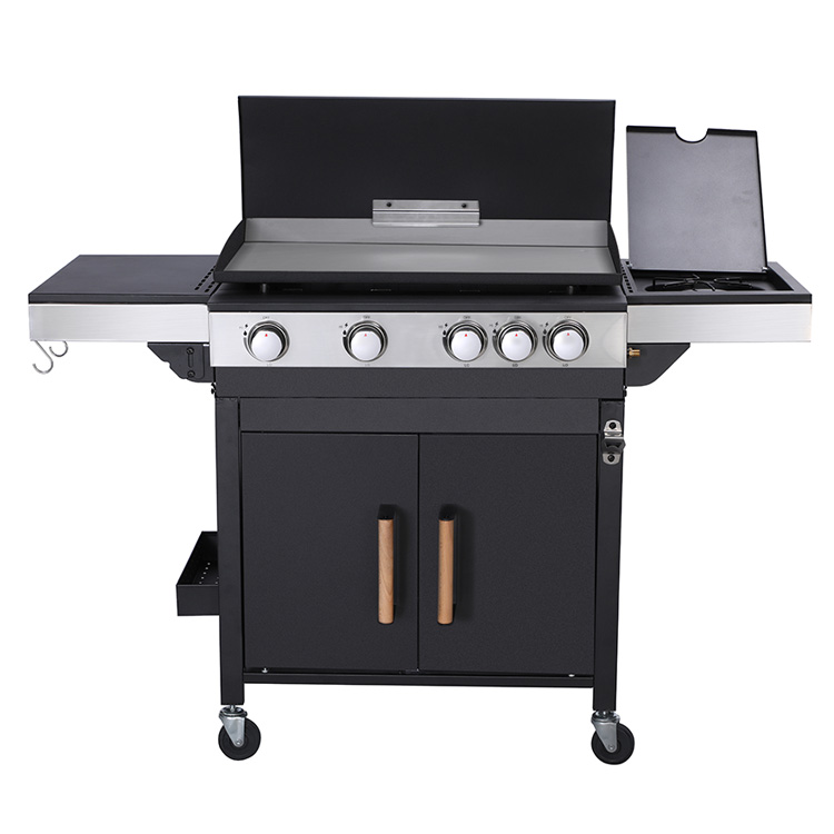 Yan Ocaq və Arabası olan 4 Ocaqlı Portativ Qazlı Barbekü Plancha Grill